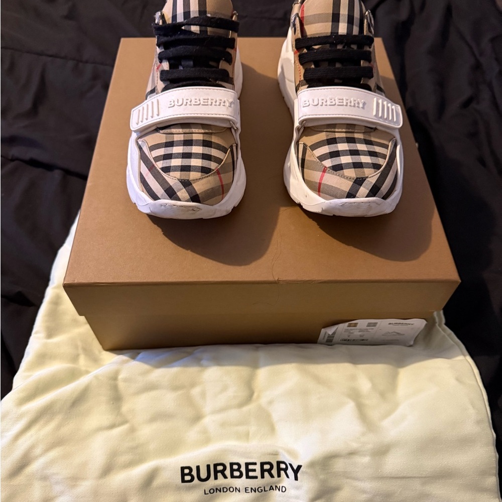 Burberry men’s Check Sneakers - Beige, Black, and Red